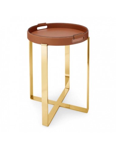 Petite table Wyatt Cuir et Laiton Brun/Or Venez acheter