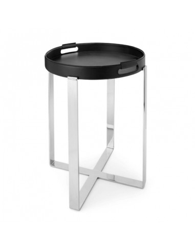 Petite table Wyatt Cuir et Laiton Noir/Argent les ctes